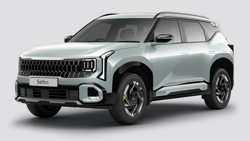 किया सेल्टोस 2026 आगे बाईं तरफ का चौथाई दृश्य