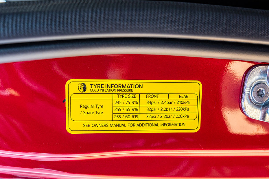 Mahindra Thar OG Tyre Pressure Information