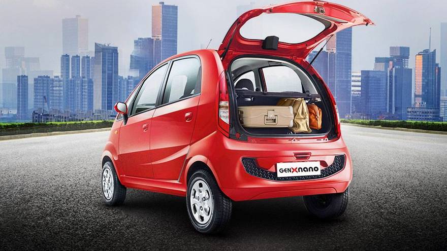 Tata Nano rear three fourths with rear hatch open