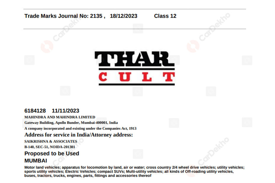 “Armada” Among 7 Names Trademarked For Upcoming Mahindra Thar 5-door
