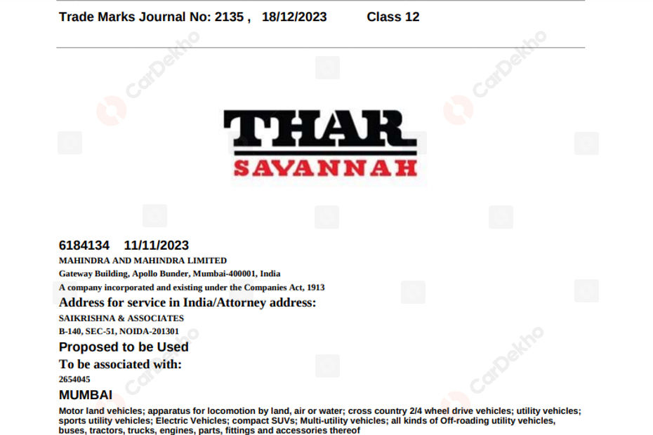 “Armada” Among 7 Names Trademarked For Upcoming Mahindra Thar 5-door