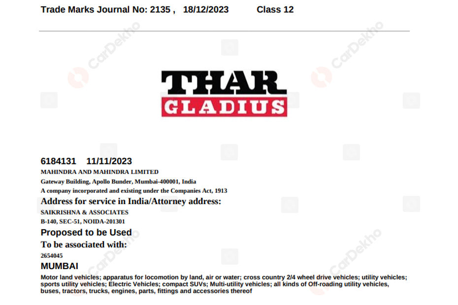 “Armada” Among 7 Names Trademarked For Upcoming Mahindra Thar 5-door