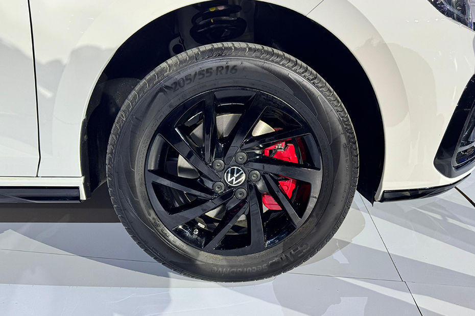 Volkswagen Virtus GT Plus Sport black alloy wheels and red brake callipers