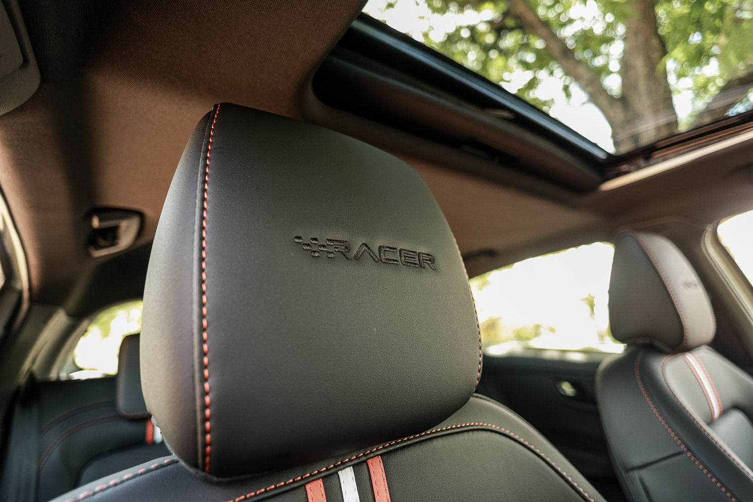 Tata Altroz Racer with 'Racer' embossing on the front seat headrests Tata Altroz Racer with 'Racer' embossing on the front seat headrests