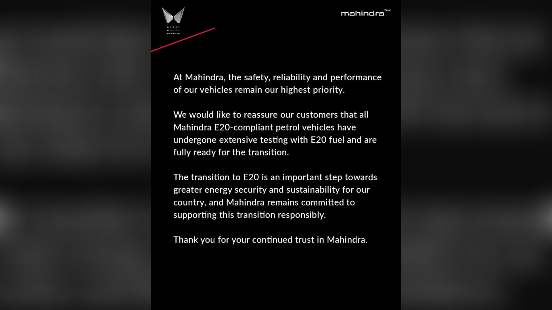 Mahindra E20 Statement Mahindra E20 Statement