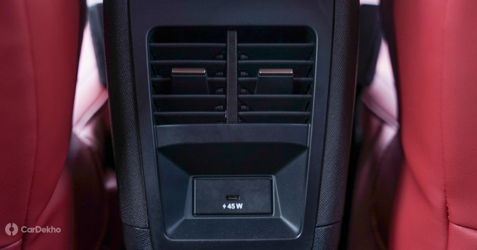 Tata Nexon EV Red Dark rear AC vents and type-C charging port 