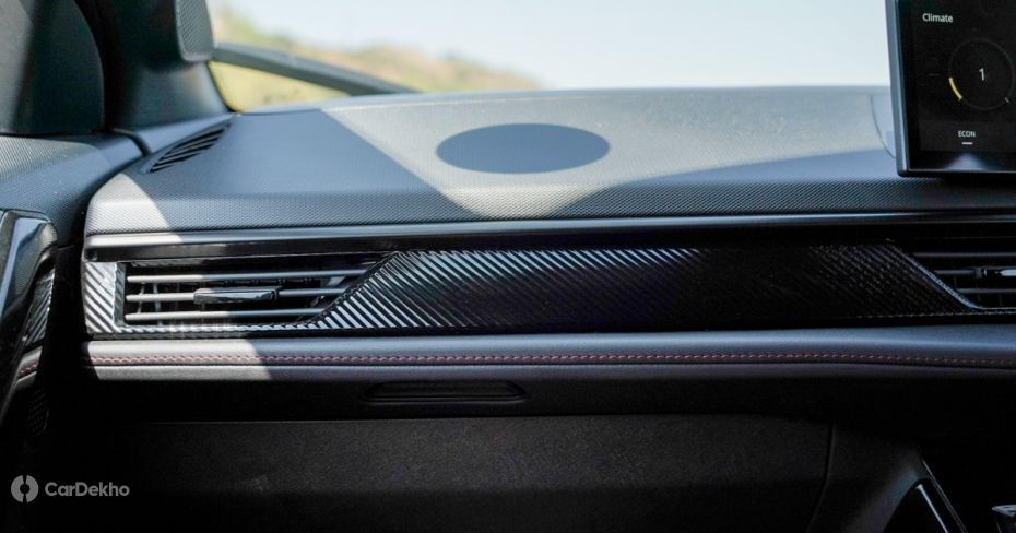 Tata Nexon Red Dark carbon fibre trim on dashboard Tata Nexon Red Dark carbon fibre trim on dashboard