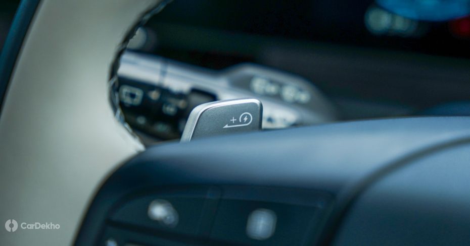 Kia Carens Clavis EV regen modes can be accessed through paddle shifters behind the steering wheel Kia Carens Clavis EV regen modes can be accessed through paddle shifters behind the steering wheel