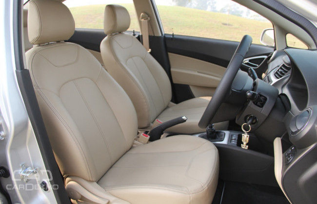 New leatherette upholstery looks good; comfortable seats hold the driver well in place New leatherette upholstery looks good; comfortable seats hold the driver well in place