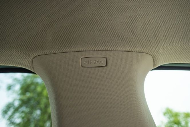 New Skoda Slavia B-pillar trim with AIRBAG label marking the curtain airbag New Skoda Slavia B-pillar trim with AIRBAG label marking the curtain airbag