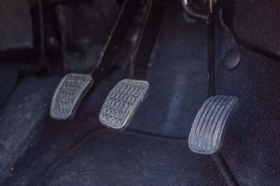 Tata Tiago clutch, brake and accelerator pedals with rubber pads in footwell