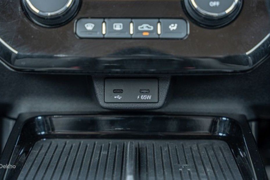 Tata Tiago centre console with two USB Type-C ports, one marked 65W